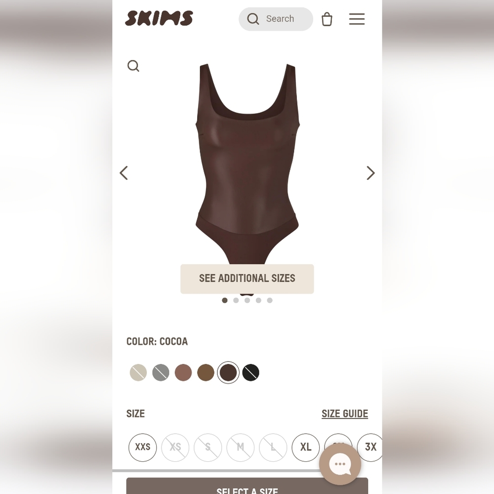 SKIMS Faux Leather Scoop Neck Bodysuit in Cocoa - Picture 2 of 5
